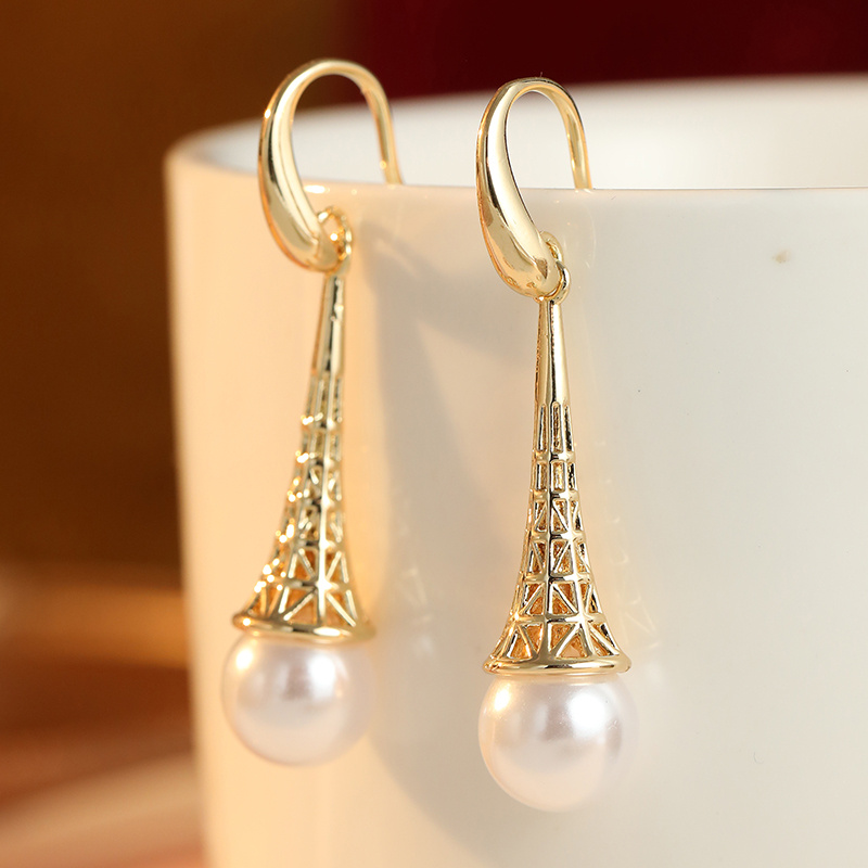 Hollow Tower Shaped Women's Spherical Earrings, Elegant Design